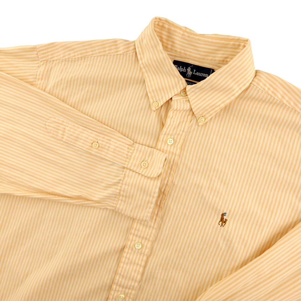 Ralph Lauren Dress Shirt Mens 16 34/35 Yellow Stripe Classic Fit Button Down